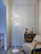 Modern Geometric Fruit Torchiere Floor Lamp with Polished Steel Structure Tall Standing Light