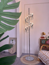 Modern Geometric Fruit Torchiere Floor Lamp with Polished Steel Structure Tall Standing Light