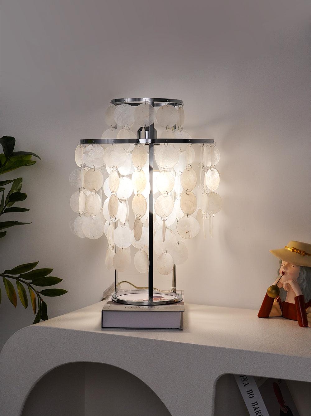 Natural Mother of Pearl Shell Table Lamp Round Coastal Bedside Light for Modern Interiors