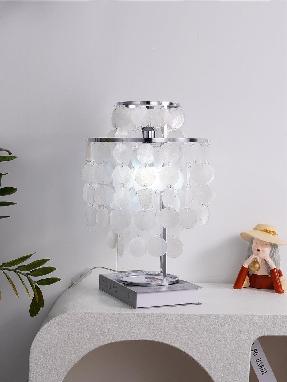 Natural Mother of Pearl Shell Table Lamp Round Coastal Bedside Light for Modern Interiors