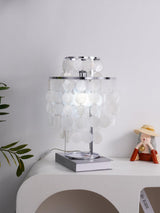 Natural Mother of Pearl Shell Table Lamp Round Coastal Bedside Light for Modern Interiors