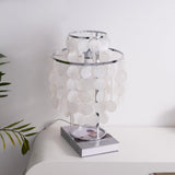 Natural Mother of Pearl Shell Table Lamp Round Coastal Bedside Light for Modern Interiors