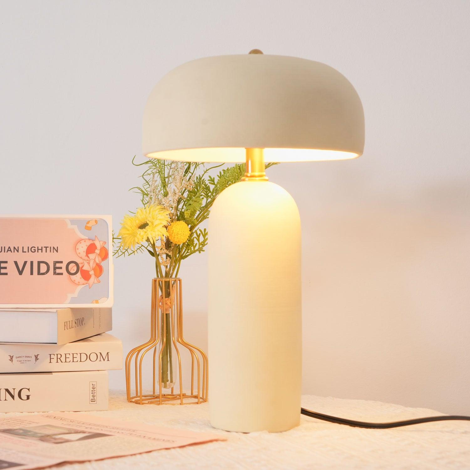 Modern Ceramic Mushroom Table Lamp Fungi Glow Bedside Light for Bedroom and Living Room