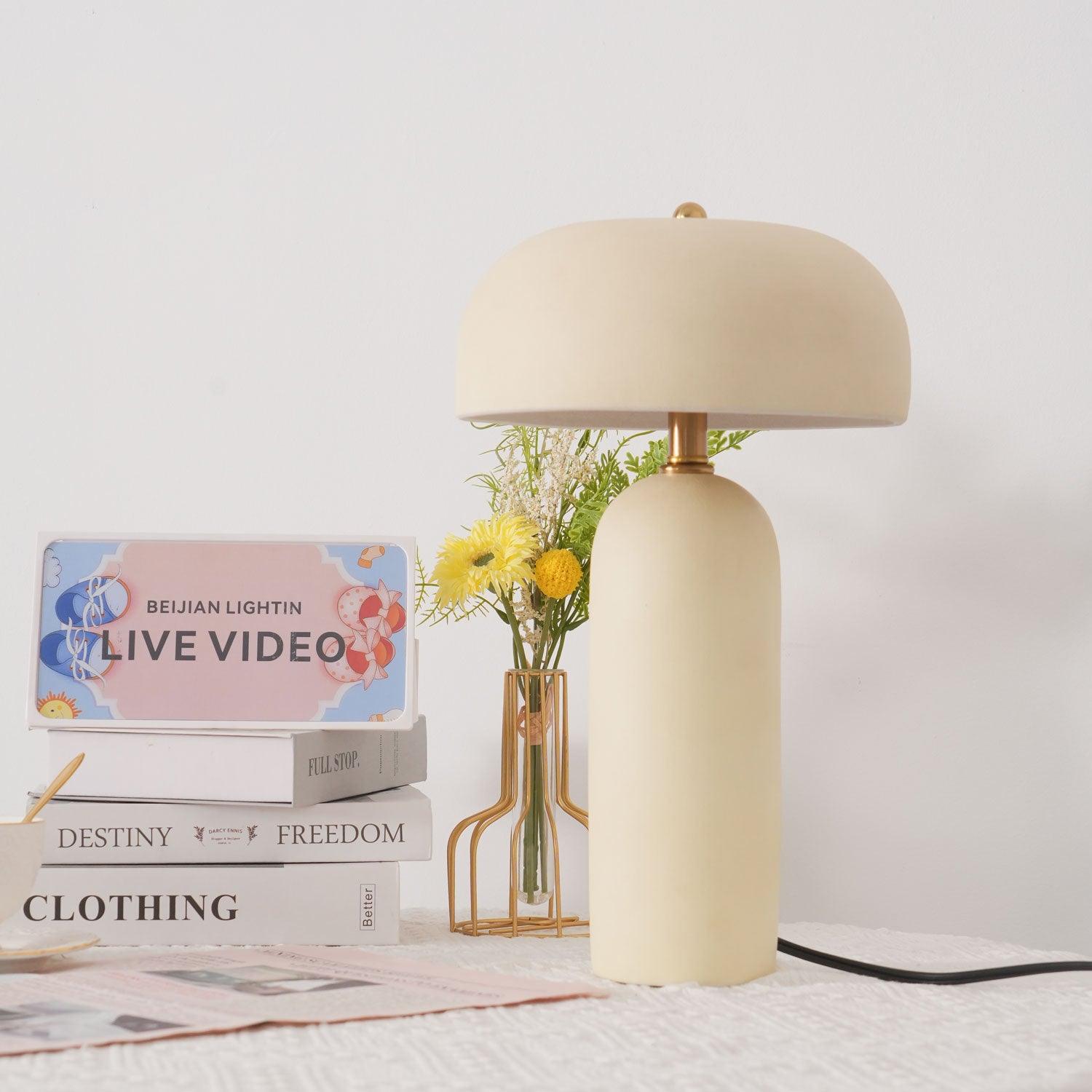 Modern Ceramic Mushroom Table Lamp Fungi Glow Bedside Light for Bedroom and Living Room