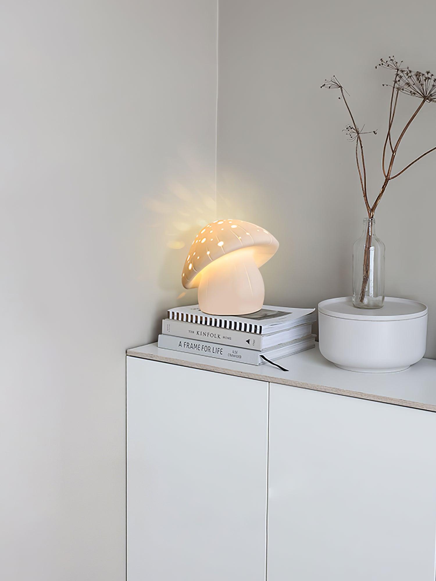 Modern Fungo White Ceramic Mushroom Table Lamp for Bedroom and Elegant Office Lighting Decor
