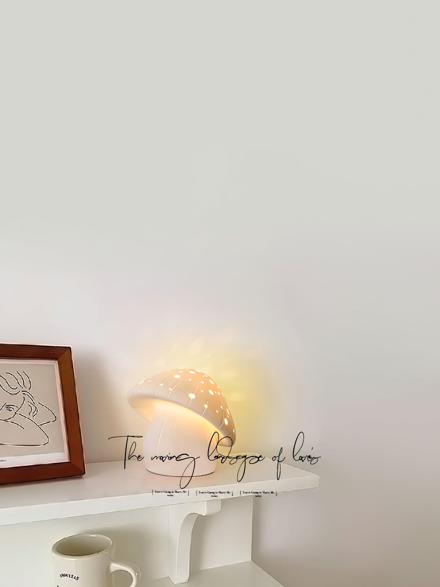 Modern Fungo White Ceramic Mushroom Table Lamp for Bedroom and Elegant Office Lighting Decor