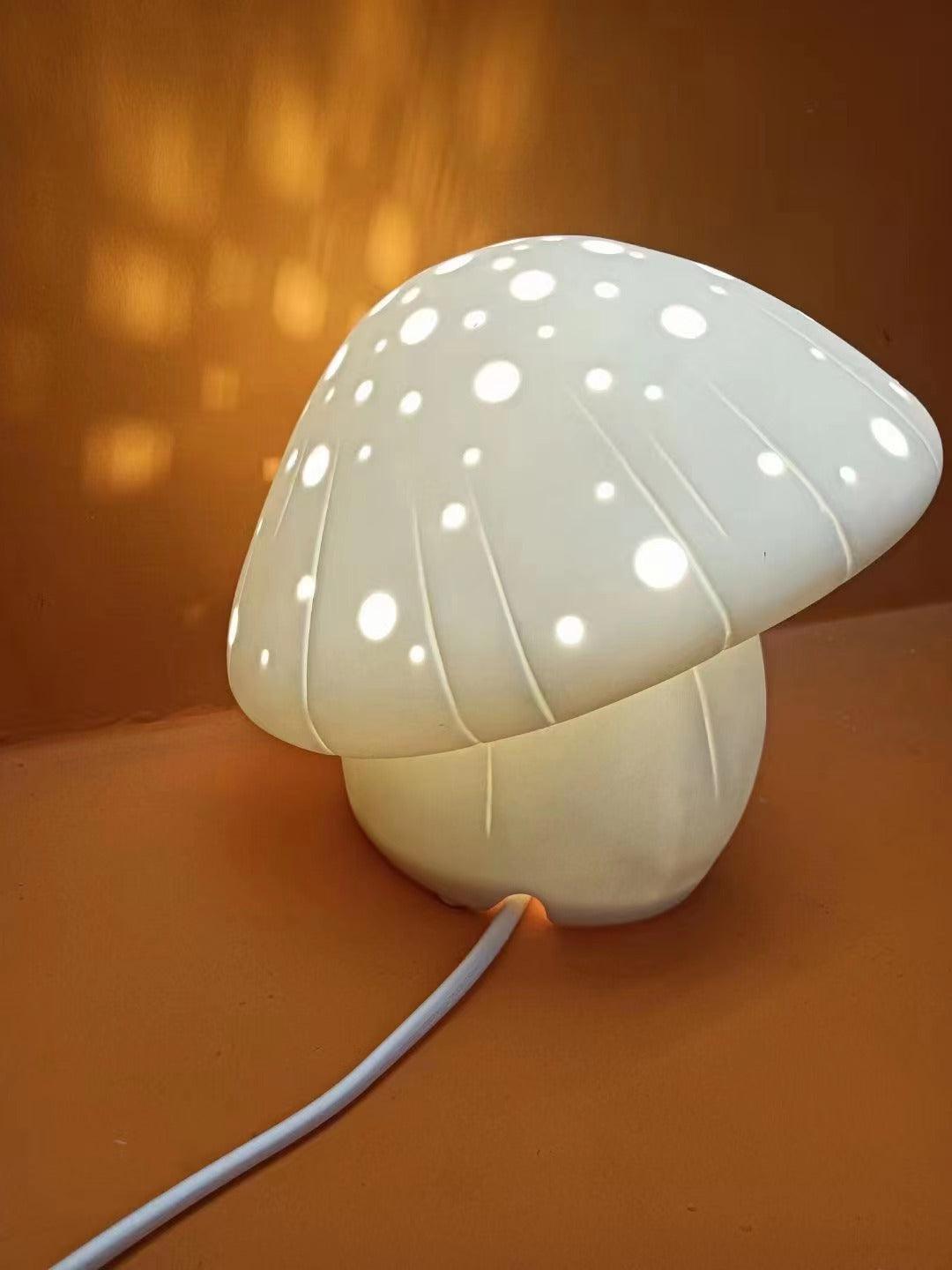 Modern Fungo White Ceramic Mushroom Table Lamp for Bedroom and Elegant Office Lighting Decor