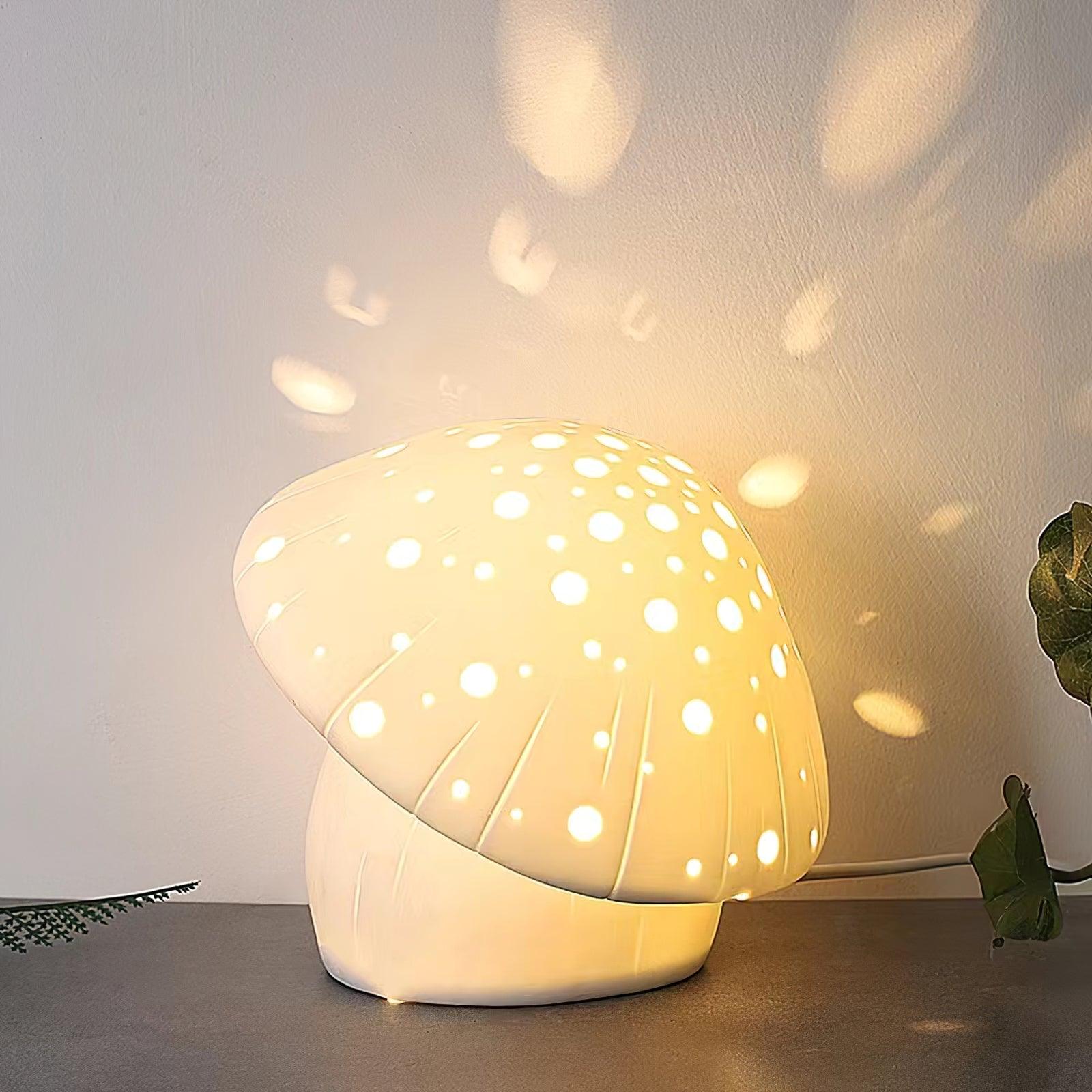 Modern Fungo White Ceramic Mushroom Table Lamp for Bedroom and Elegant Office Lighting Decor