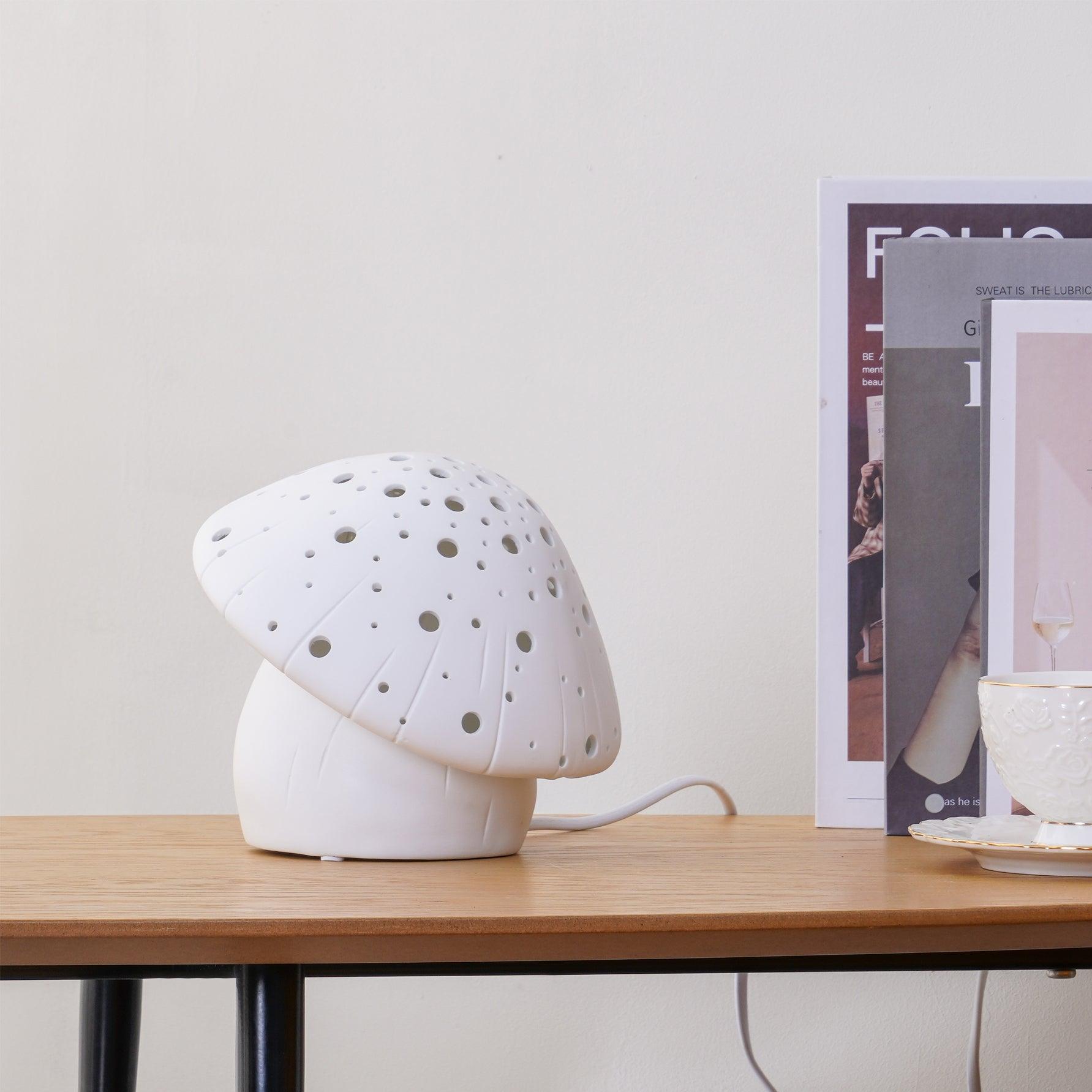 Modern Fungo White Ceramic Mushroom Table Lamp for Bedroom and Elegant Office Lighting Decor