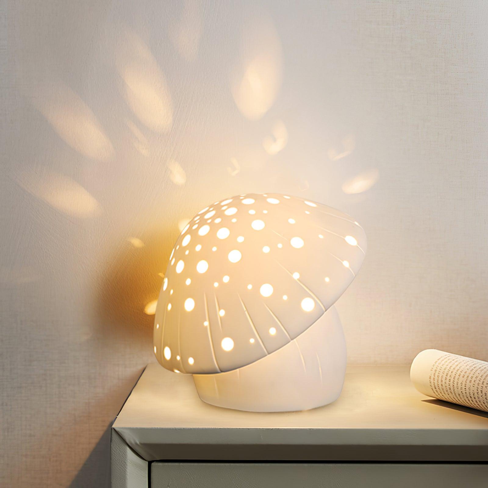 Modern Fungo White Ceramic Mushroom Table Lamp for Bedroom and Elegant Office Lighting Decor