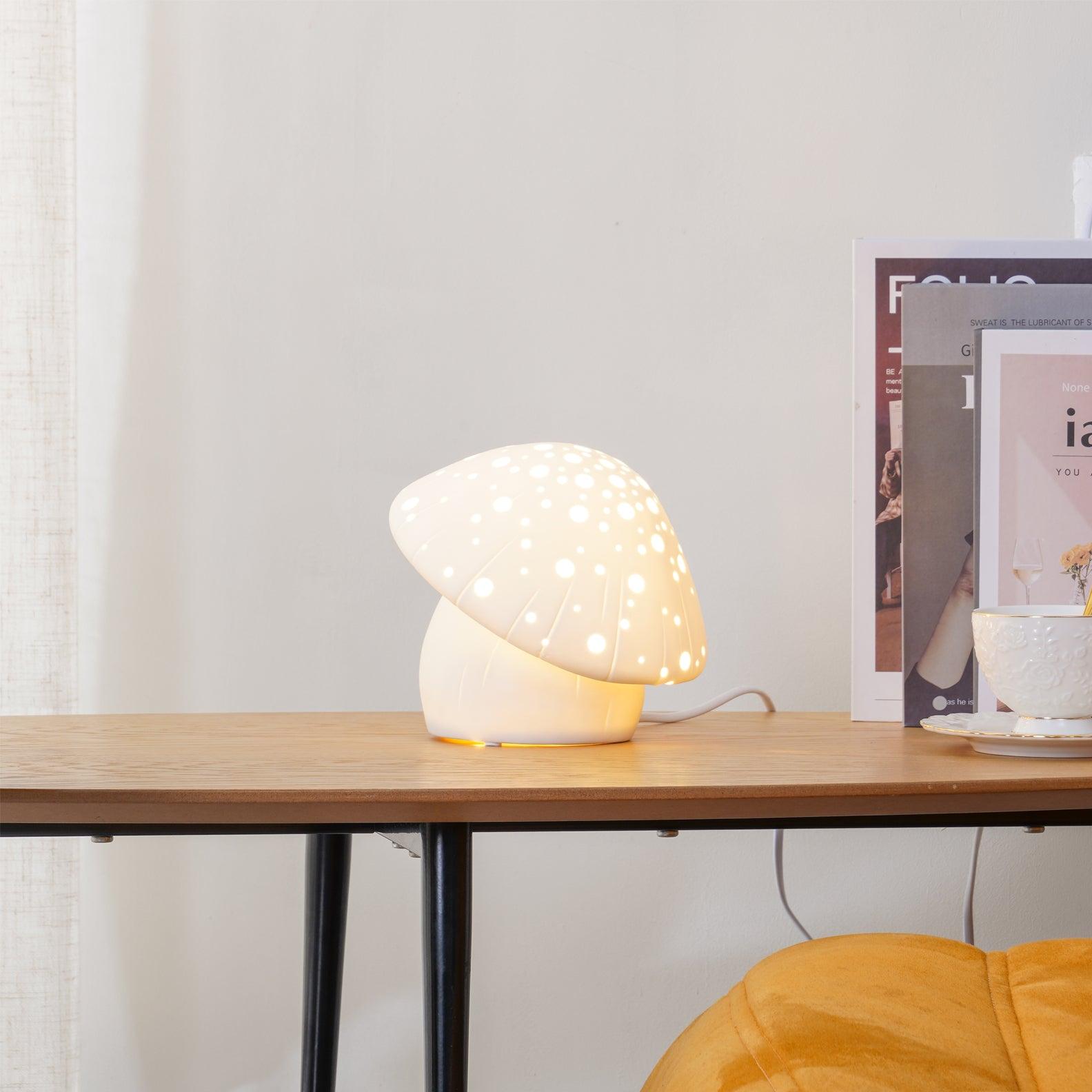 Modern Fungo White Ceramic Mushroom Table Lamp for Bedroom and Elegant Office Lighting Decor