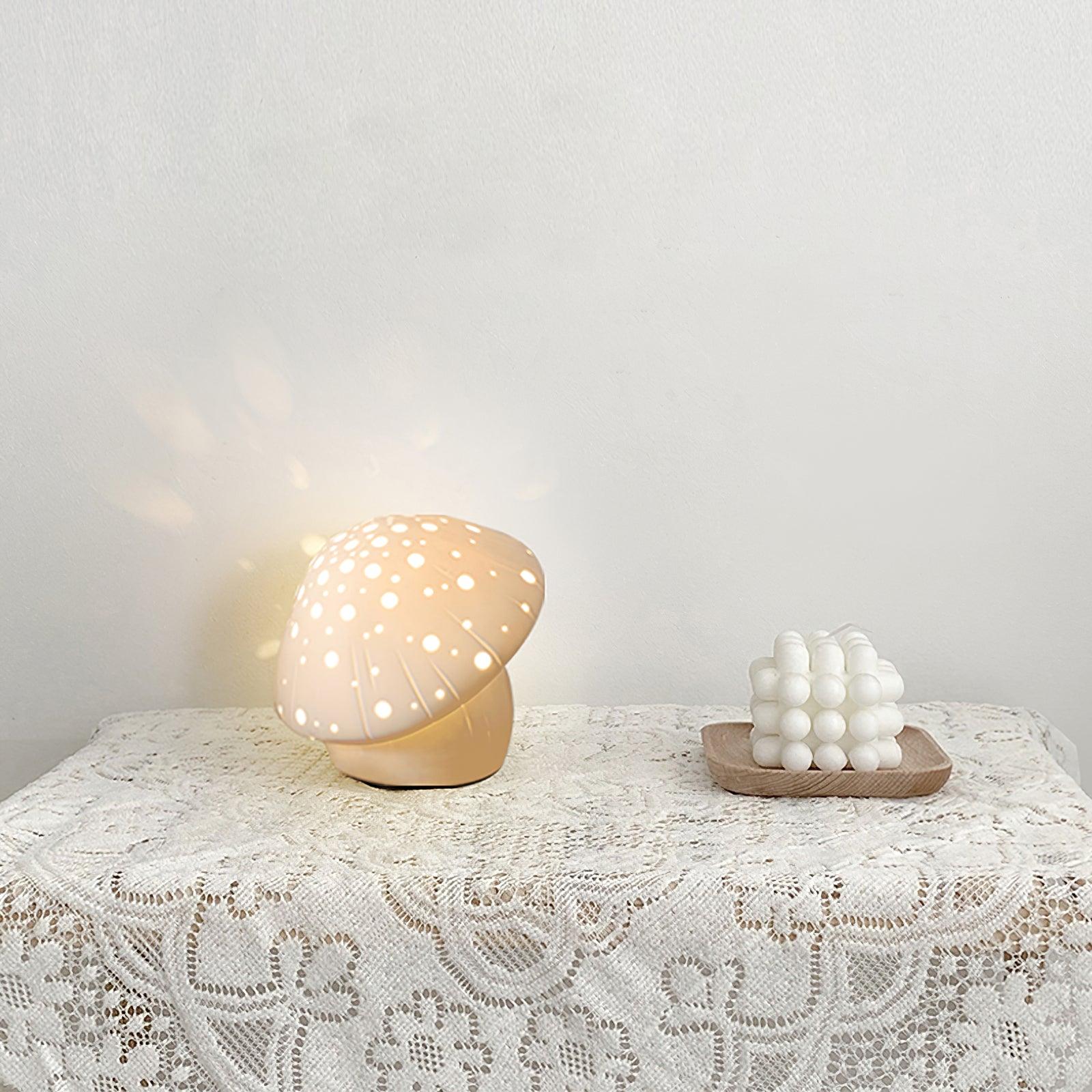 Modern Fungo White Ceramic Mushroom Table Lamp for Bedroom and Elegant Office Lighting Decor