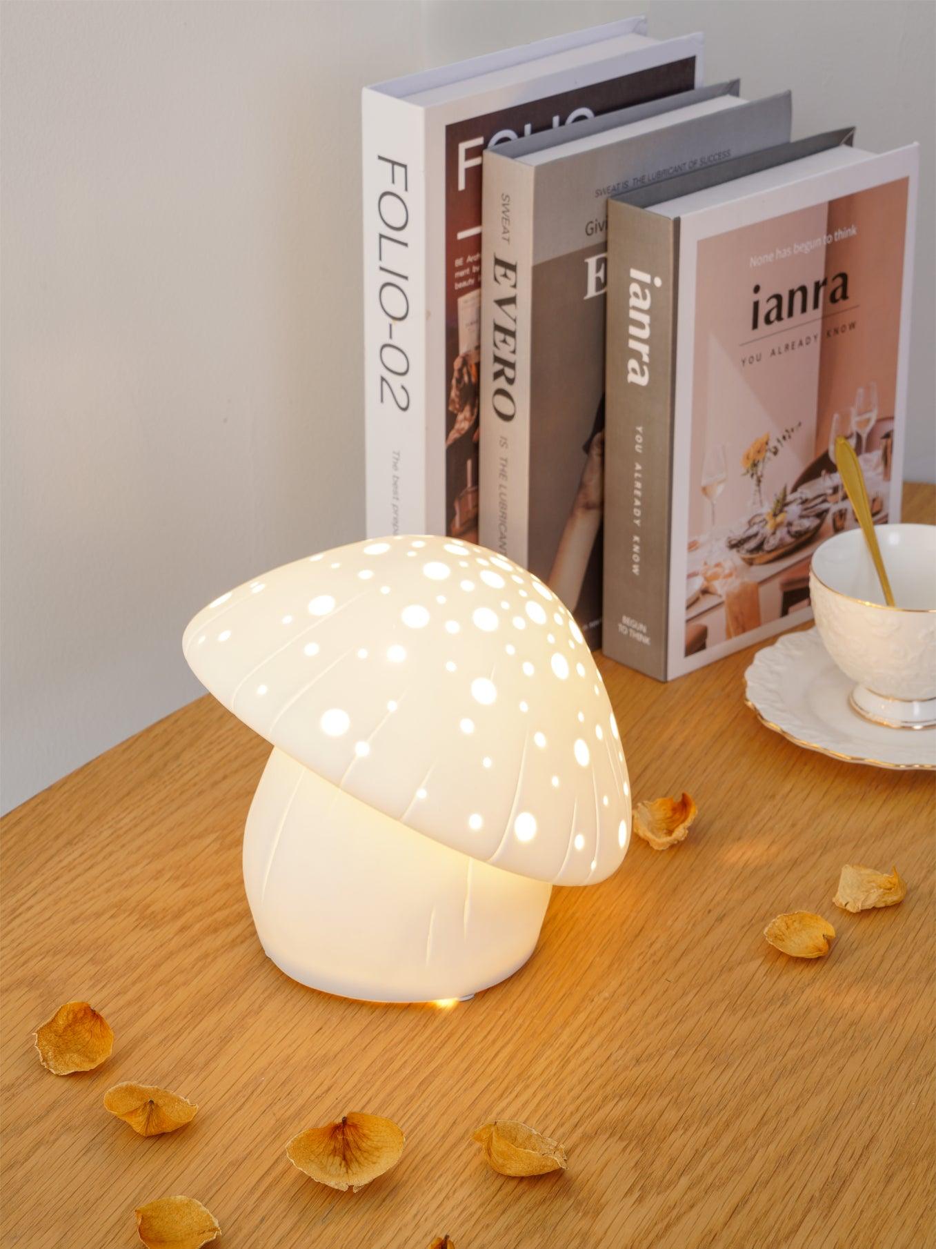Modern Fungo White Ceramic Mushroom Table Lamp for Bedroom and Elegant Office Lighting Decor
