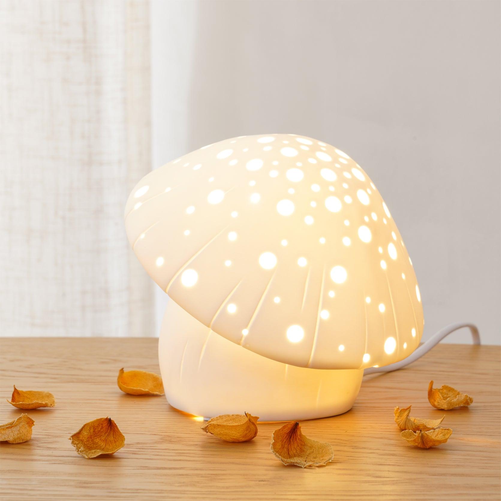 Modern Fungo White Ceramic Mushroom Table Lamp for Bedroom and Elegant Office Lighting Decor