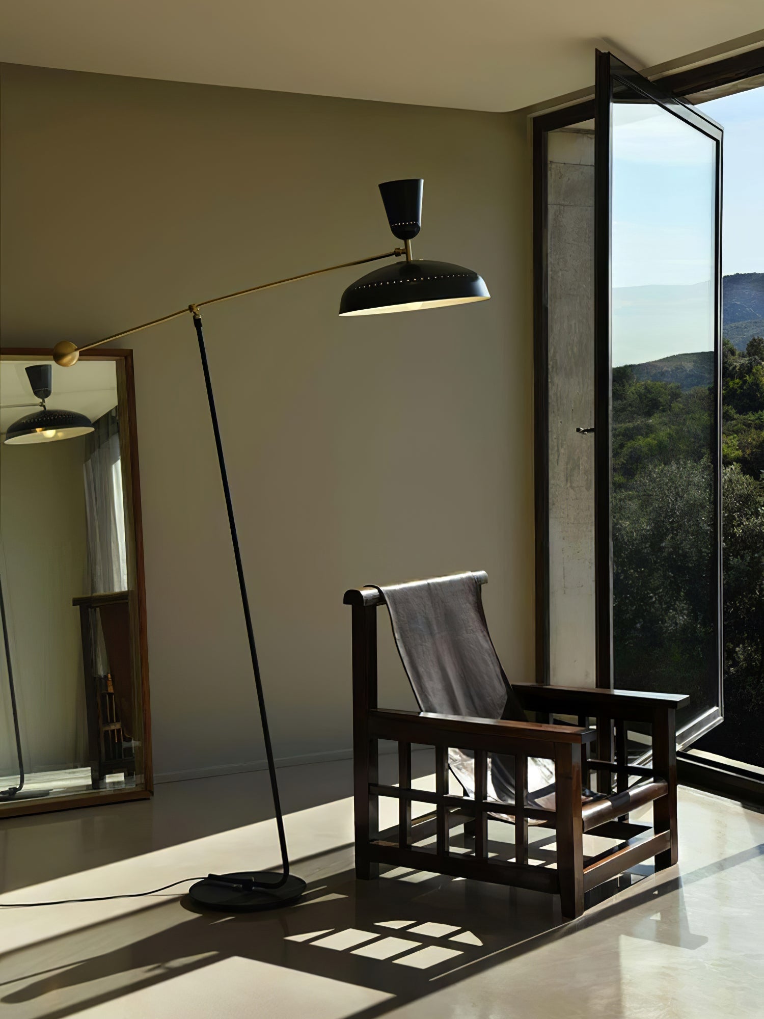 G1 Modern Brass Reading Floor Lamp with Dual Light Source and Adjustable Shade