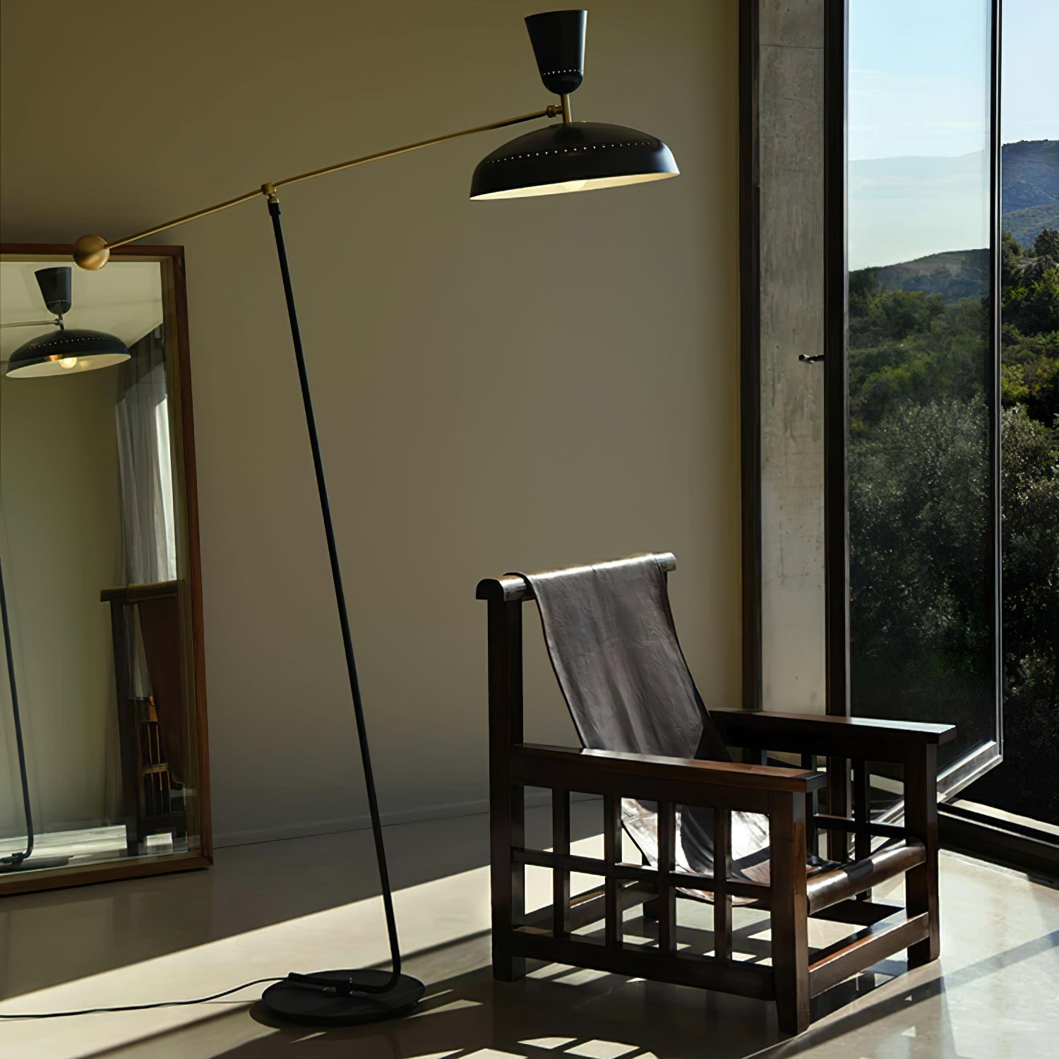 G1 Modern Brass Reading Floor Lamp with Dual Light Source and Adjustable Shade