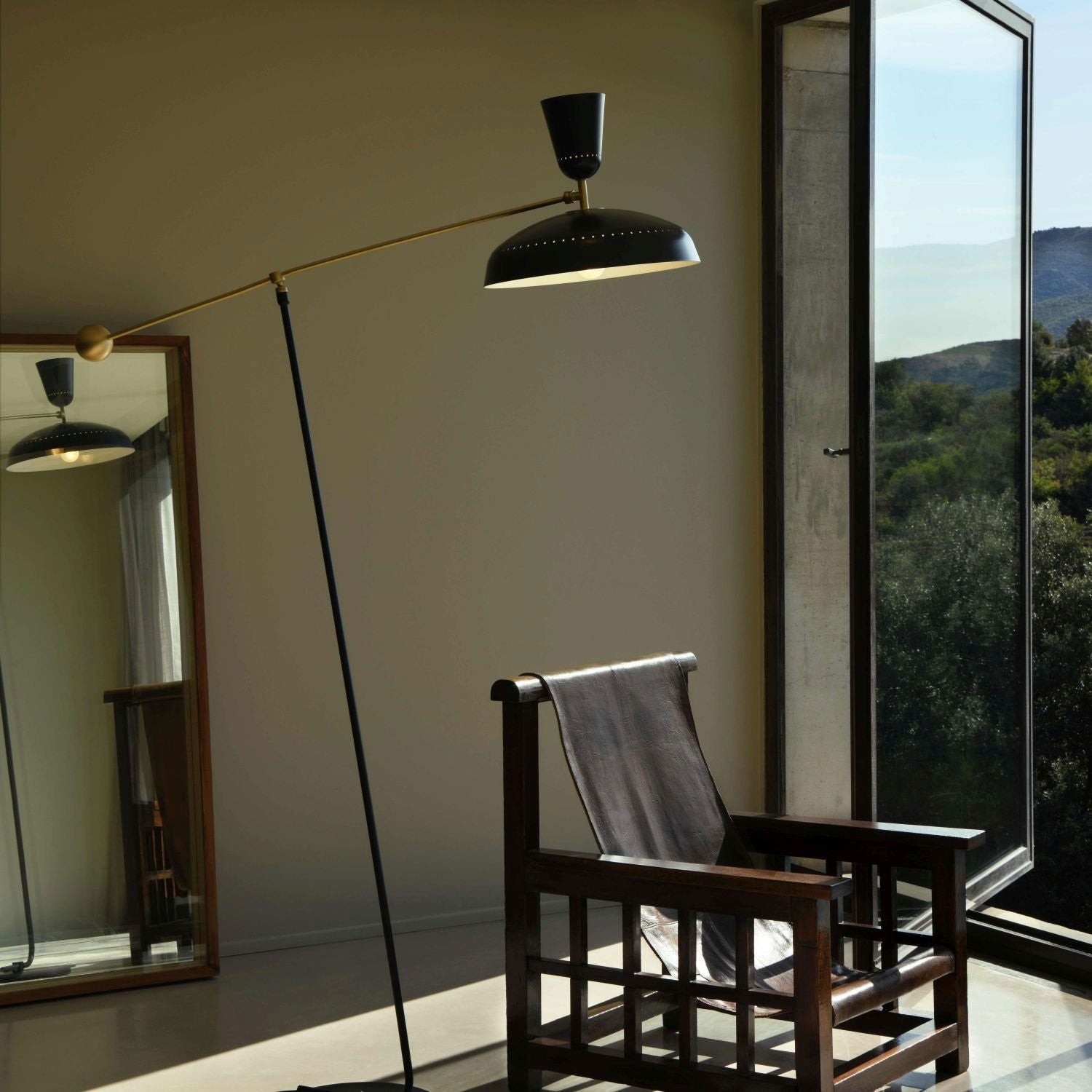 G1 Modern Brass Reading Floor Lamp with Dual Light Source and Adjustable Shade