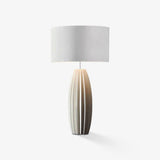 Elegant Fluted Ceramic Table Lamp with Linen Shade and Ribbed Body for Modern Nightstands
