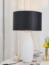 Elegant Fluted Ceramic Table Lamp with Linen Shade and Ribbed Body for Modern Nightstands