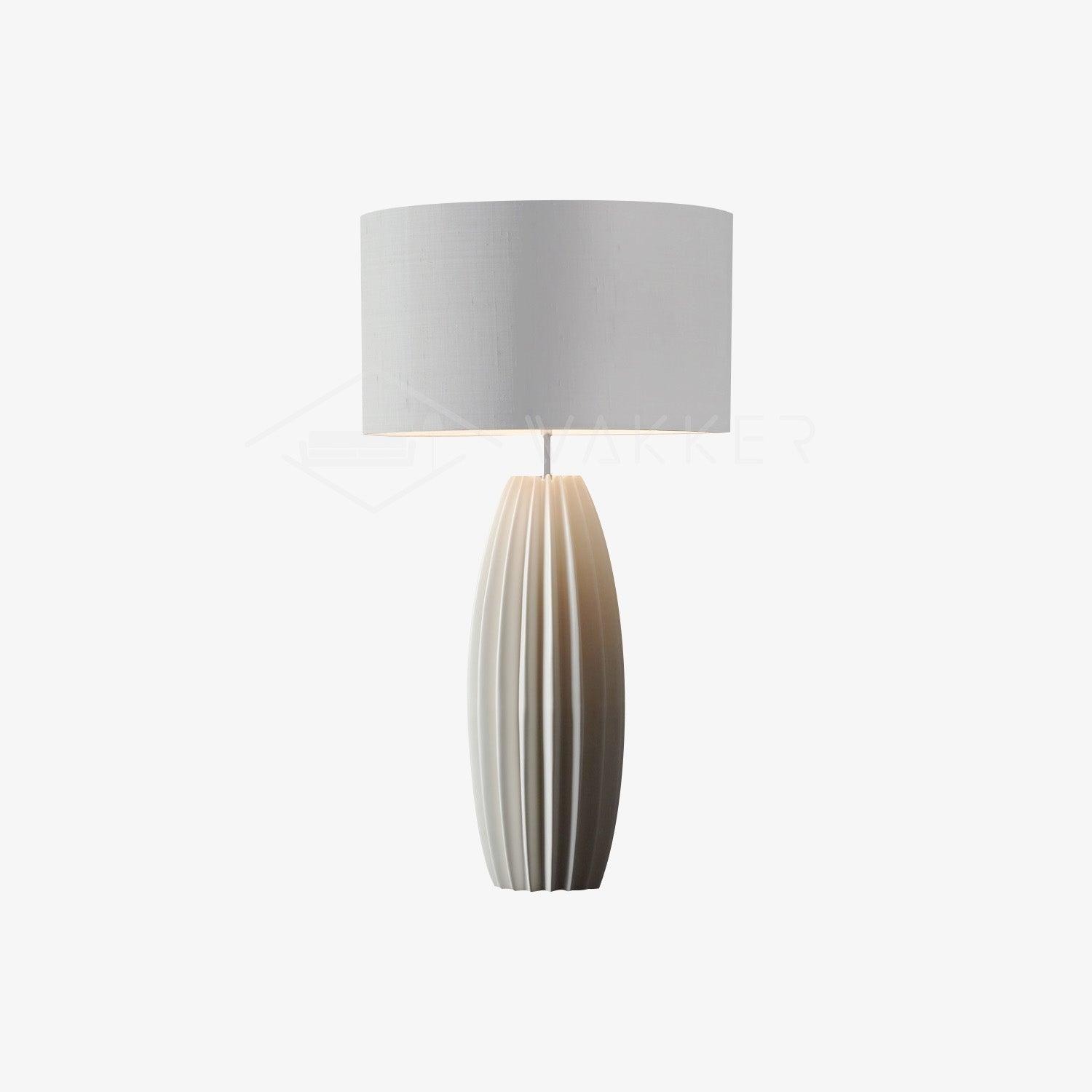 Elegant Fluted Ceramic Table Lamp with Linen Shade and Ribbed Body for Modern Nightstands
