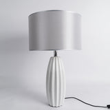 Elegant Fluted Ceramic Table Lamp with Linen Shade and Ribbed Body for Modern Nightstands