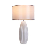 Elegant Fluted Ceramic Table Lamp with Linen Shade and Ribbed Body for Modern Nightstands