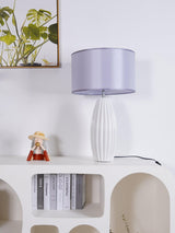 Elegant Fluted Ceramic Table Lamp with Linen Shade and Ribbed Body for Modern Nightstands