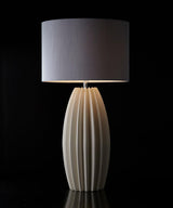 Elegant Fluted Ceramic Table Lamp with Linen Shade and Ribbed Body for Modern Nightstands
