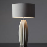 Elegant Fluted Ceramic Table Lamp with Linen Shade and Ribbed Body for Modern Nightstands