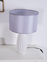 Elegant Fluted Ceramic Table Lamp with Linen Shade and Ribbed Body for Modern Nightstands
