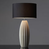 Elegant Fluted Ceramic Table Lamp with Linen Shade and Ribbed Body for Modern Nightstands