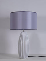 Elegant Fluted Ceramic Table Lamp with Linen Shade and Ribbed Body for Modern Nightstands