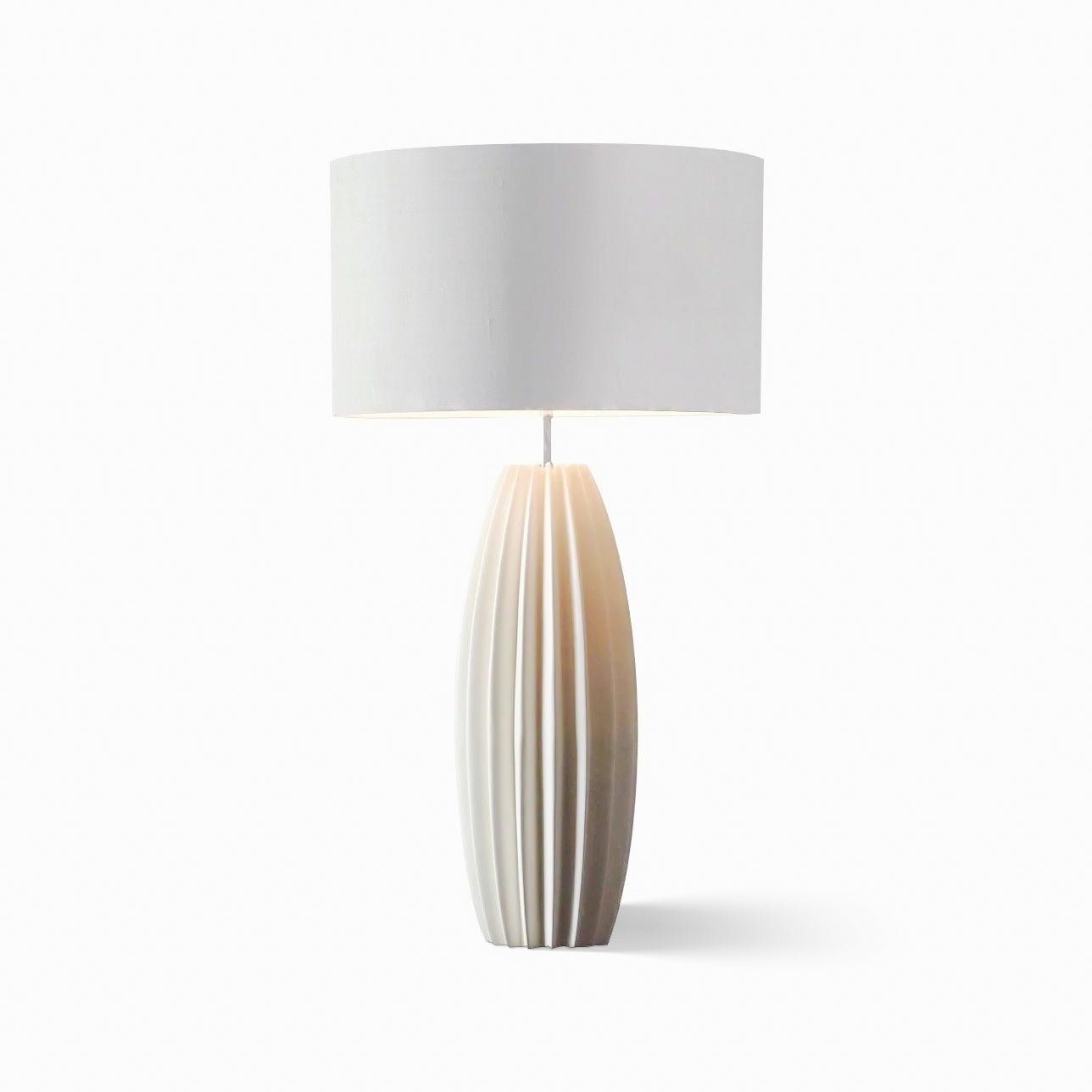Elegant Fluted Ceramic Table Lamp with Linen Shade and Ribbed Body for Modern Nightstands