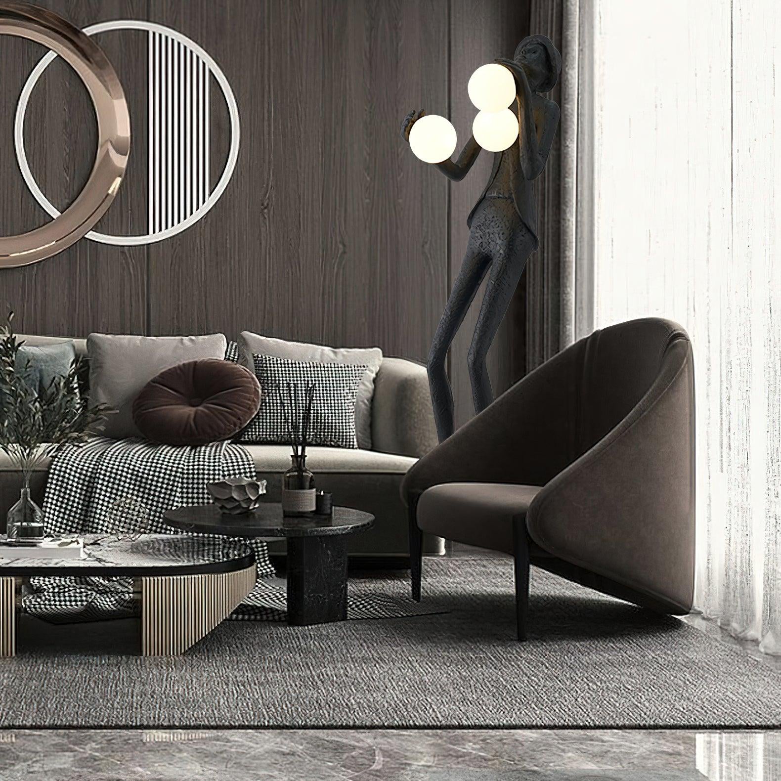 Modern Gentleman Sculpture Standing Floor Lamp with Glowing Glass Globes
