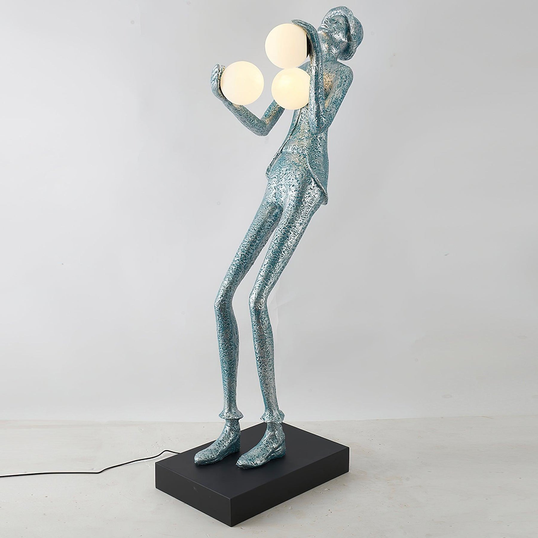 Modern Gentleman Sculpture Standing Floor Lamp with Glowing Glass Globes