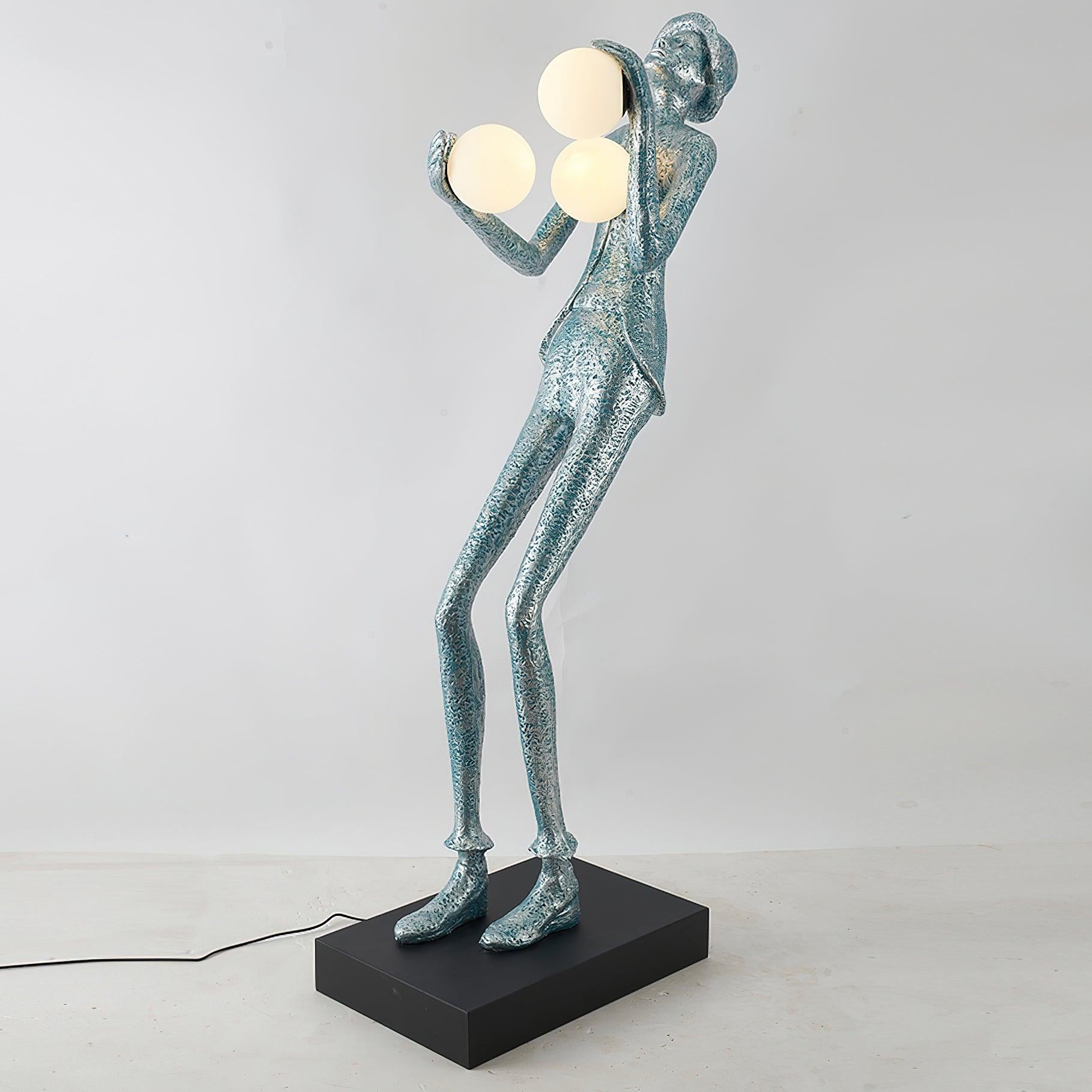 Modern Gentleman Sculpture Standing Floor Lamp with Glowing Glass Globes