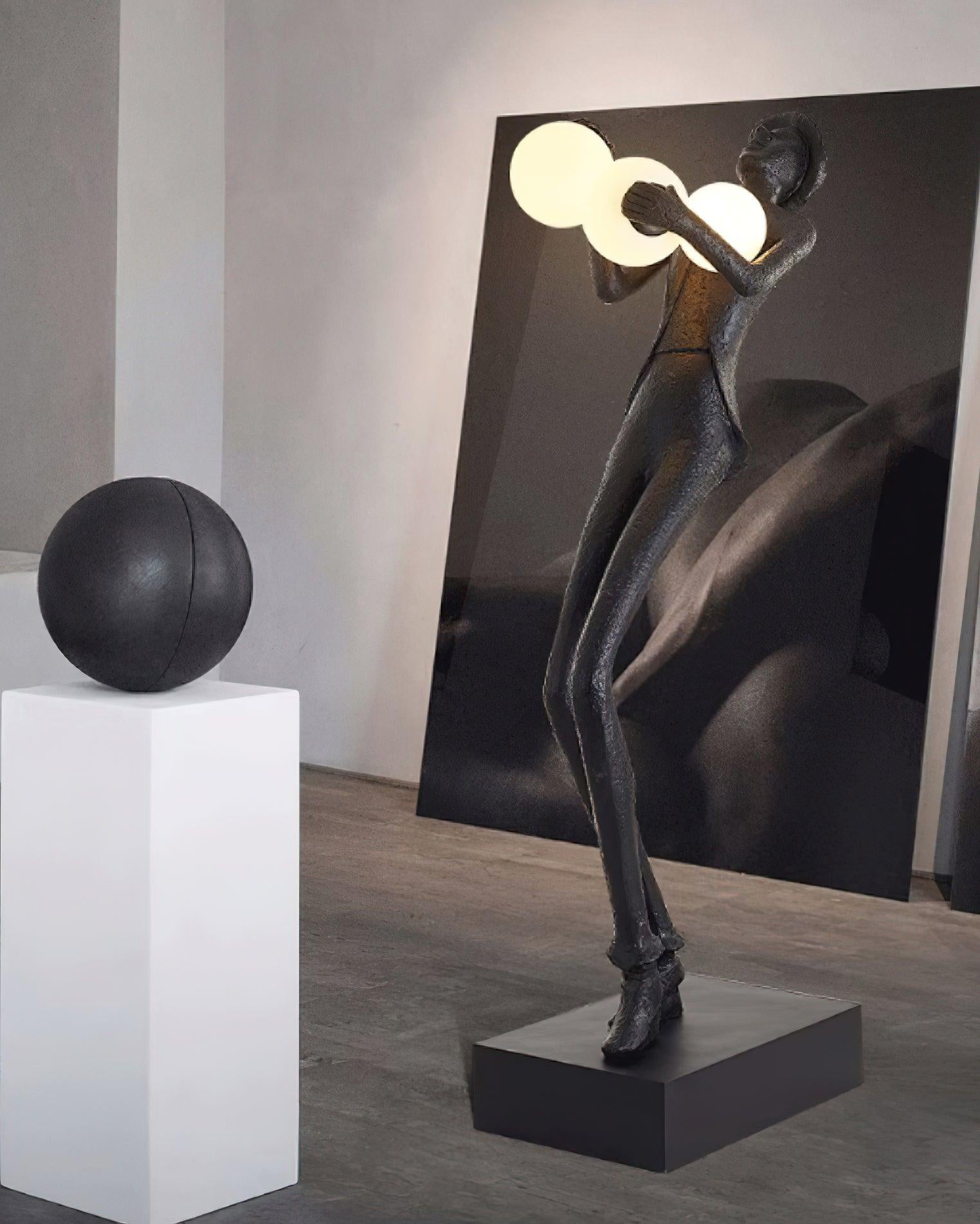 Modern Gentleman Sculpture Standing Floor Lamp with Glowing Glass Globes