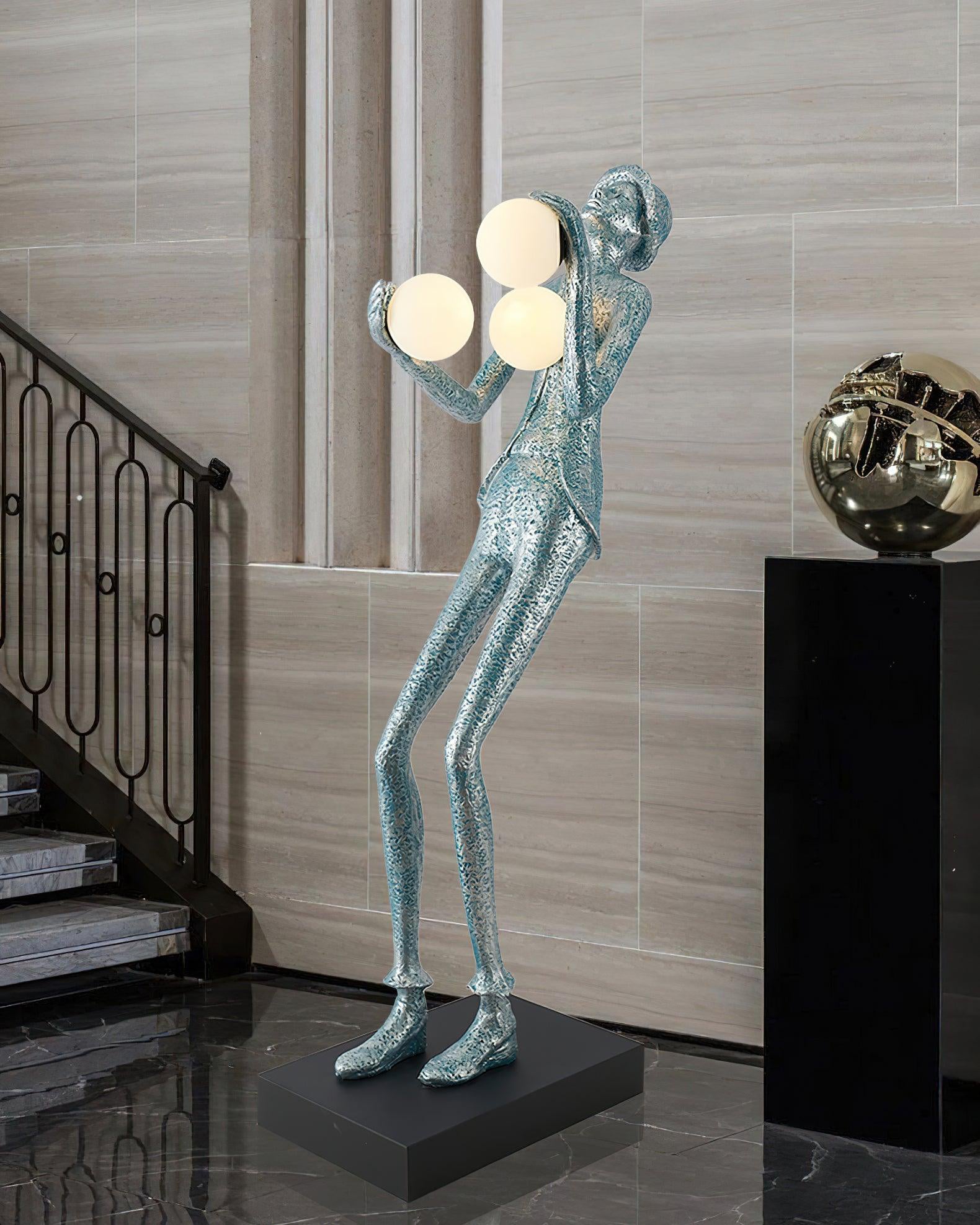 Modern Gentleman Sculpture Standing Floor Lamp with Glowing Glass Globes