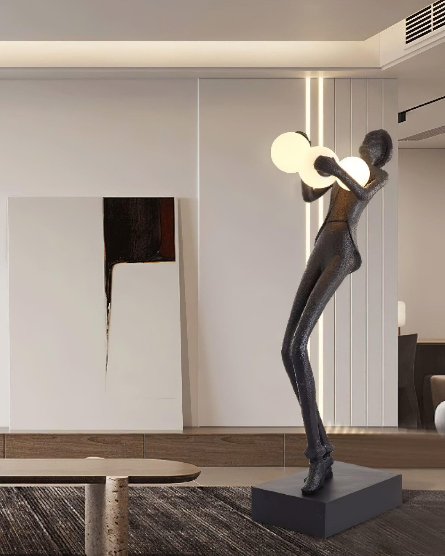 Modern Gentleman Sculpture Standing Floor Lamp with Glowing Glass Globes