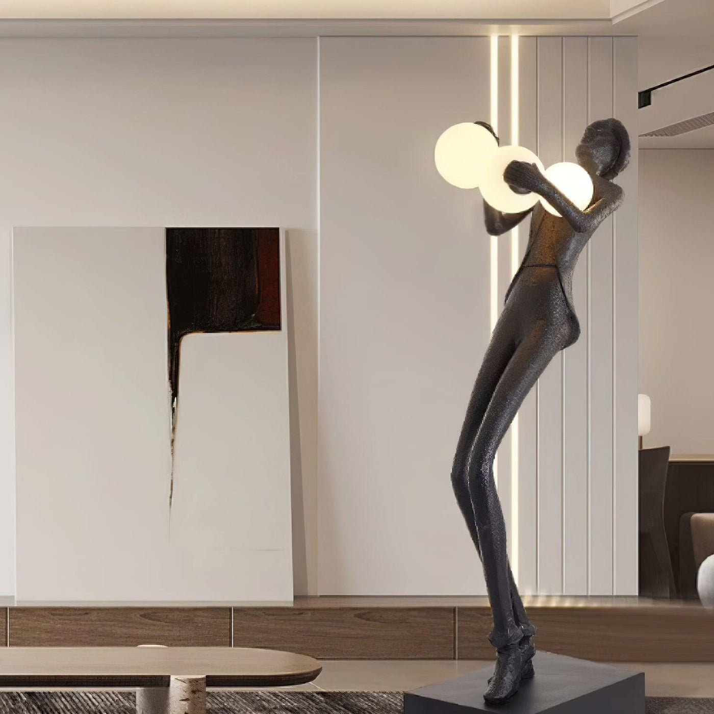 Modern Gentleman Sculpture Standing Floor Lamp with Glowing Glass Globes