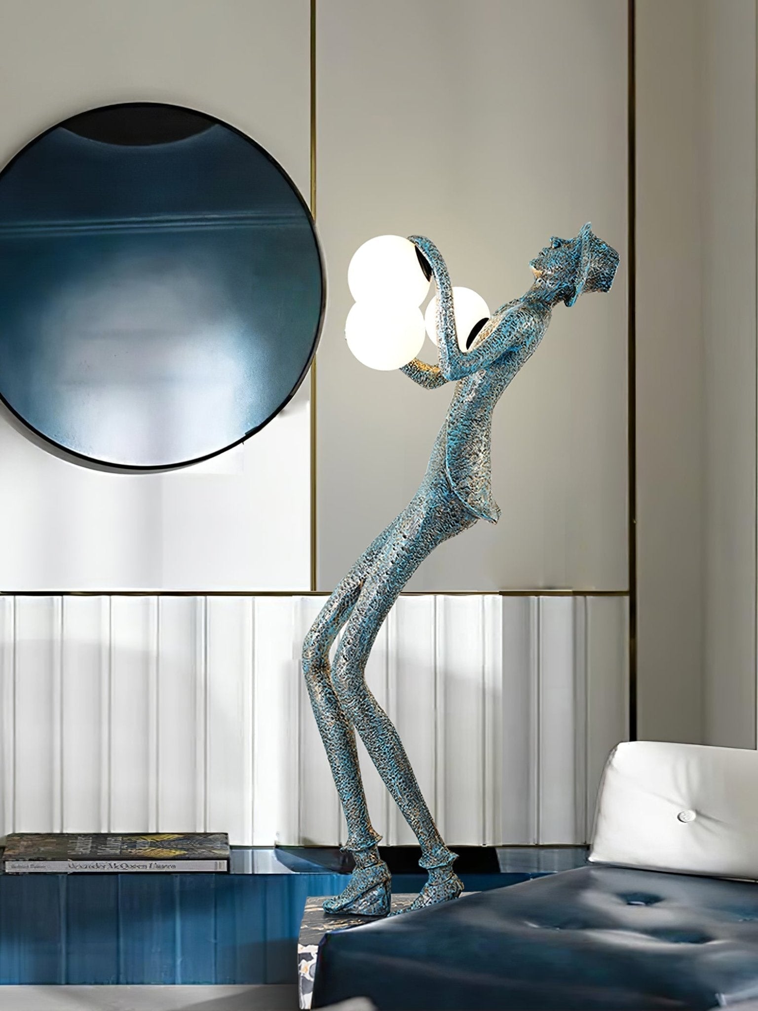 Modern Gentleman Sculpture Standing Floor Lamp with Glowing Glass Globes