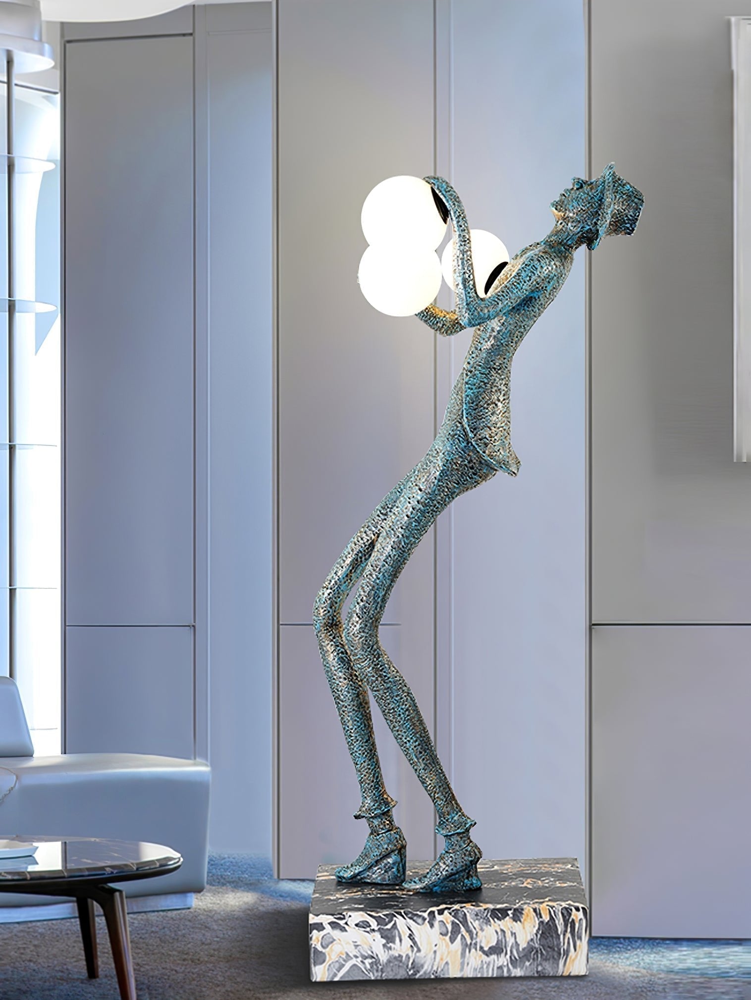 Modern Gentleman Sculpture Standing Floor Lamp with Glowing Glass Globes