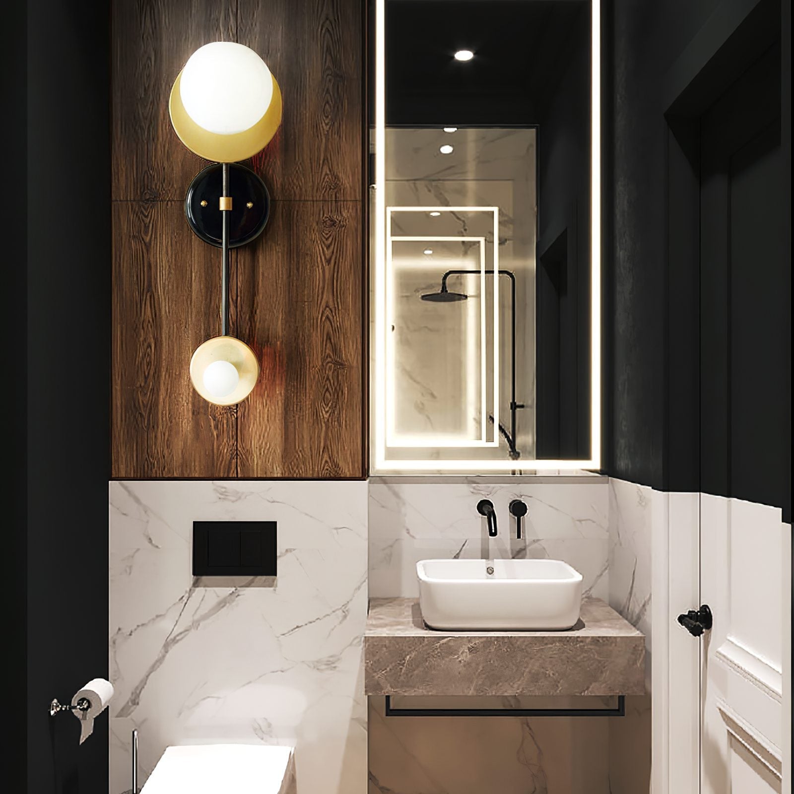 modern-geometric-composition-wall-sconce-with-gold-and-black-finish-white-glass-shade