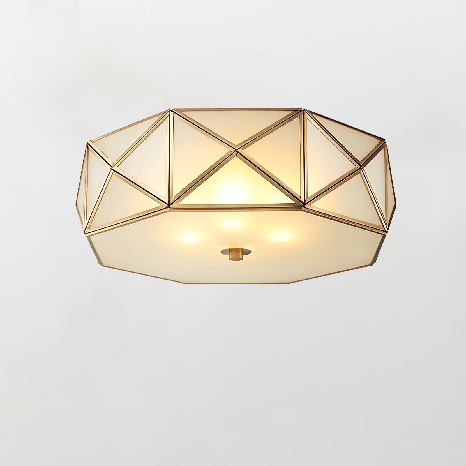 Modern Geometric Glass Flush Mount Ceiling Light Brass Gold Finish Mid Century Lighting