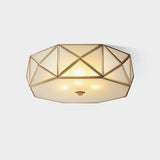 Modern Geometric Glass Flush Mount Ceiling Light Brass Gold Finish Mid Century Lighting