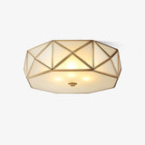 Modern Geometric Glass Flush Mount Ceiling Light Brass Gold Finish Mid Century Lighting