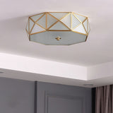 Modern Geometric Glass Flush Mount Ceiling Light Brass Gold Finish Mid Century Lighting