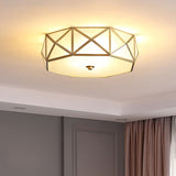 Modern Geometric Glass Flush Mount Ceiling Light Brass Gold Finish Mid Century Lighting