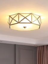 Modern Geometric Glass Flush Mount Ceiling Light Brass Gold Finish Mid Century Lighting