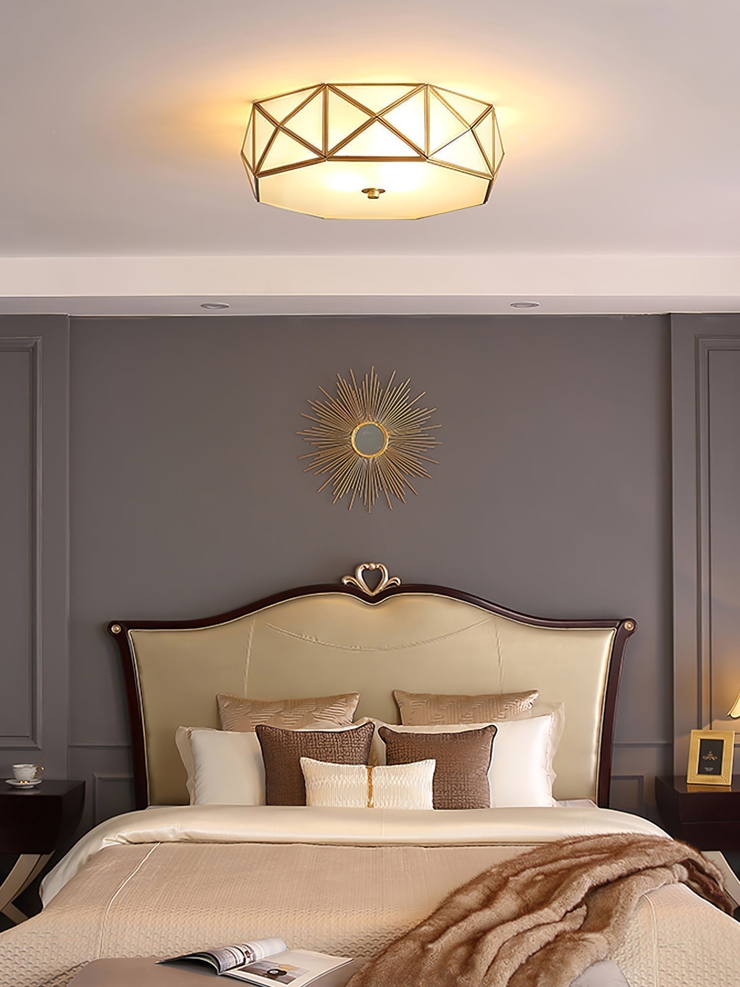 Modern Geometric Glass Flush Mount Ceiling Light Brass Gold Finish Mid Century Lighting